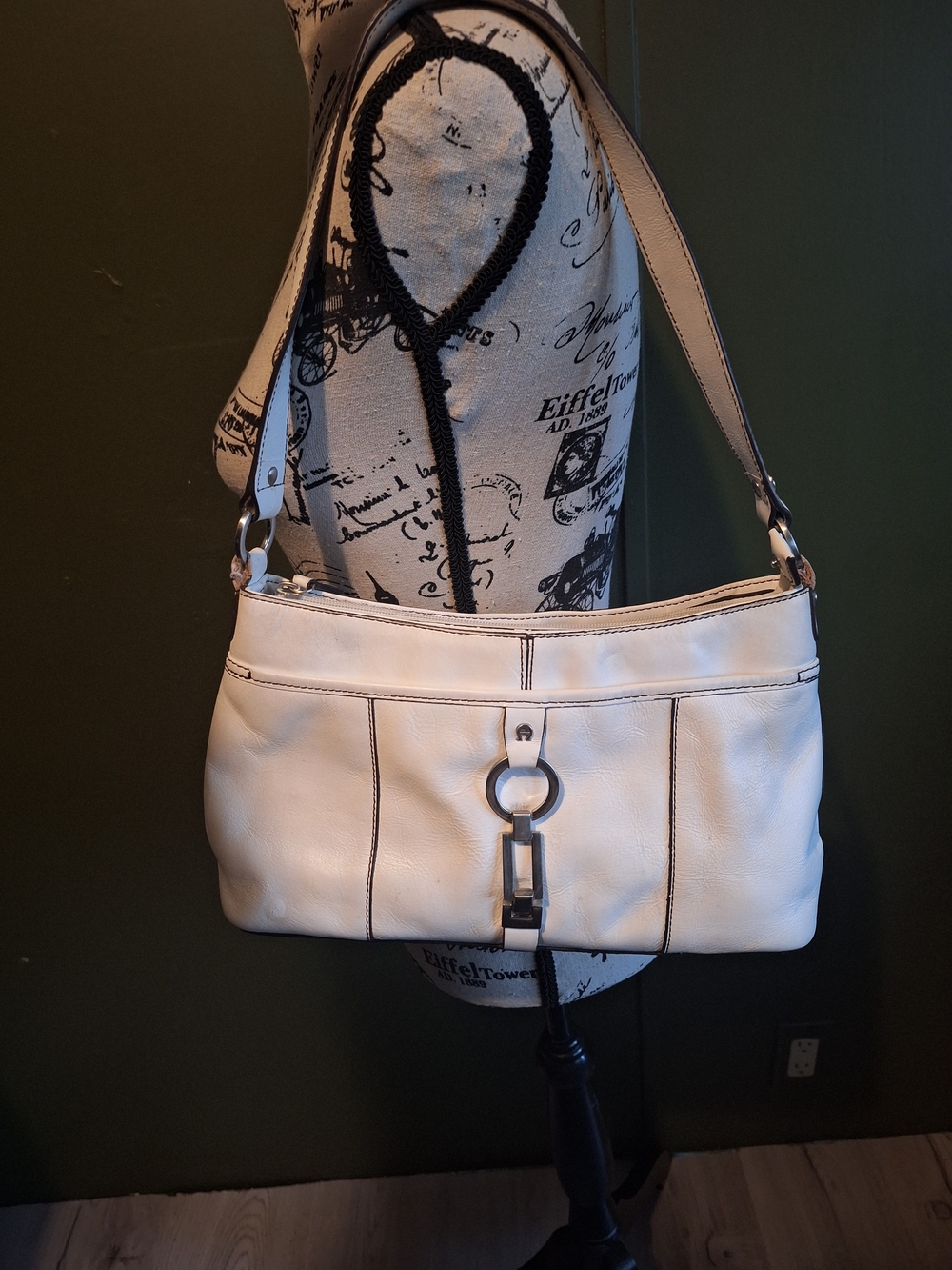 Etienne Aigner Cream Shoulder Bag with Ring Accent